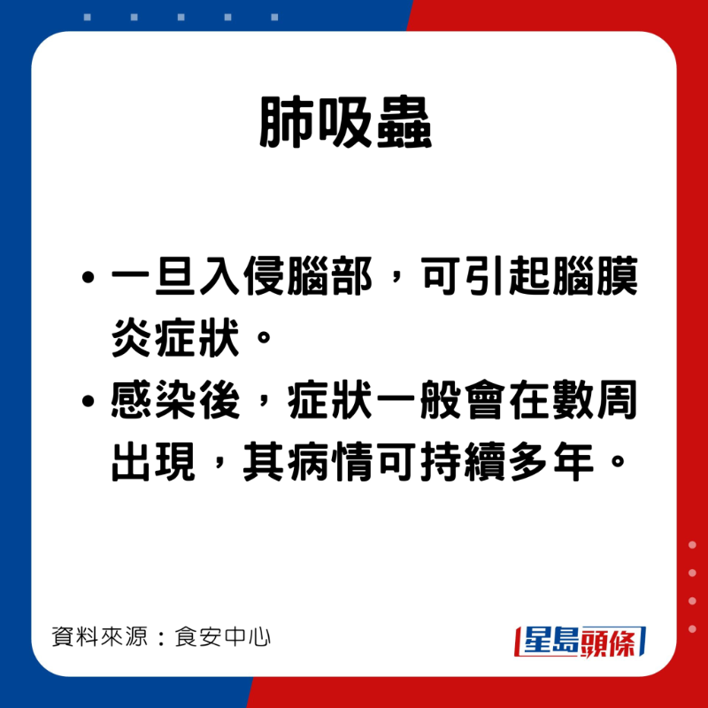 食安中心指進食了受污染的醃製生蟹，有機會患不同的疾病和出現不同的病徵。