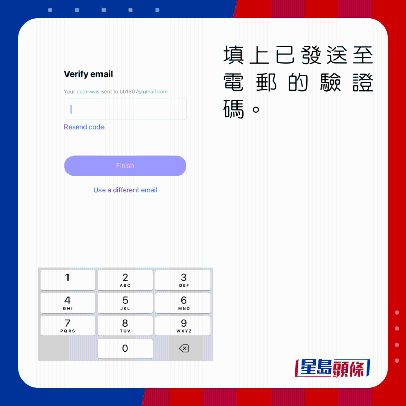 輸入電郵驗證碼。