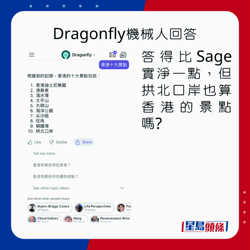 Poe App AI聊天機械人Dragonfly回答。