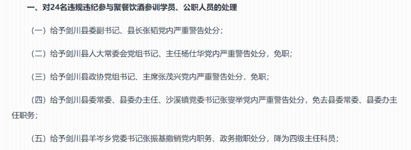 對24名違規違紀參與聚餐飲酒參訓學員、公職人員的處理。