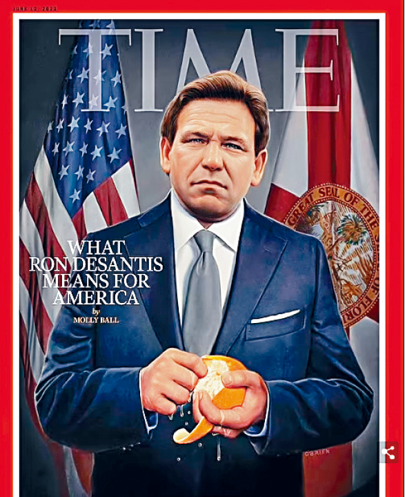 德桑蒂斯初登《时代》封面，剥橙皮肖像画被指挖苦特朗普 星岛环球网