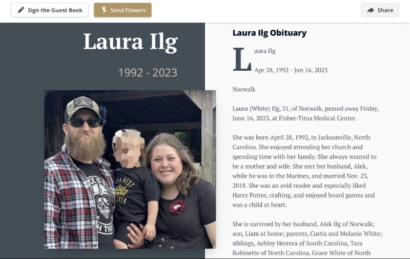 亲友设置网页追悼劳拉．伊尔克。