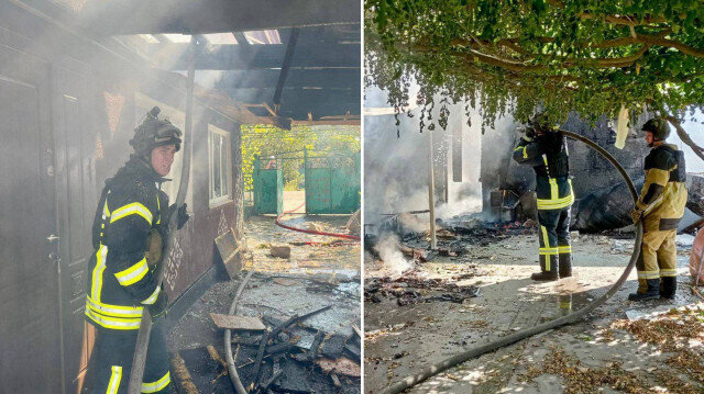 俄军炮击乌南赫尔松州地区，多间房屋受损，消防员到场救援。 网上图片