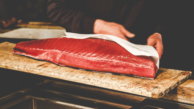 丰洲市场新鲜的青森吞拿鱼，其每公斤平均价，较上一交易日暴跌了24%。