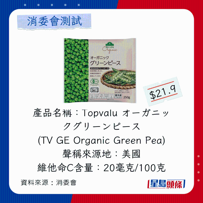 Topvalu オーガニックグリーンピース(TV GE Organic Green Pea)