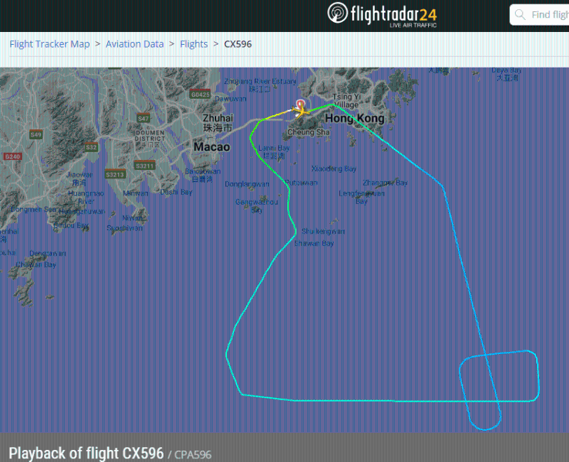 CX596起飞后折返