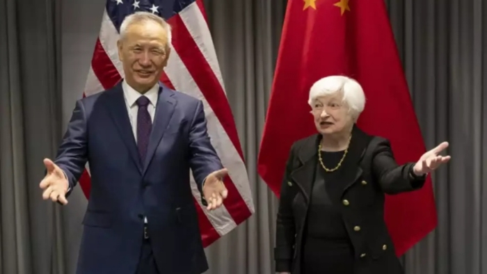 刘鹤与访华的耶伦会面。 刘鹤与访华的耶伦会面。