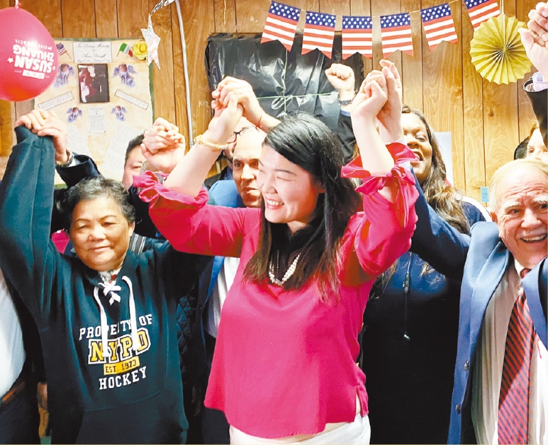 各界支持者庆祝庄文怡胜选。 张之铭摄 各界支持者庆祝庄文怡胜选。 张之铭摄