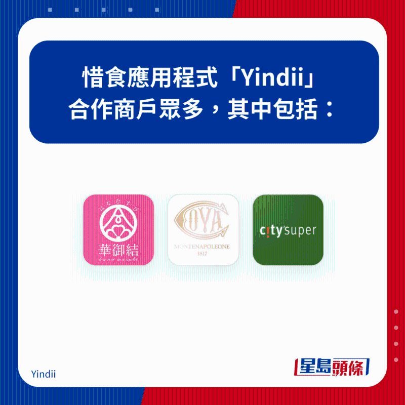 惜食应用程序“Yindii” 合作商户众多，其中包括：1