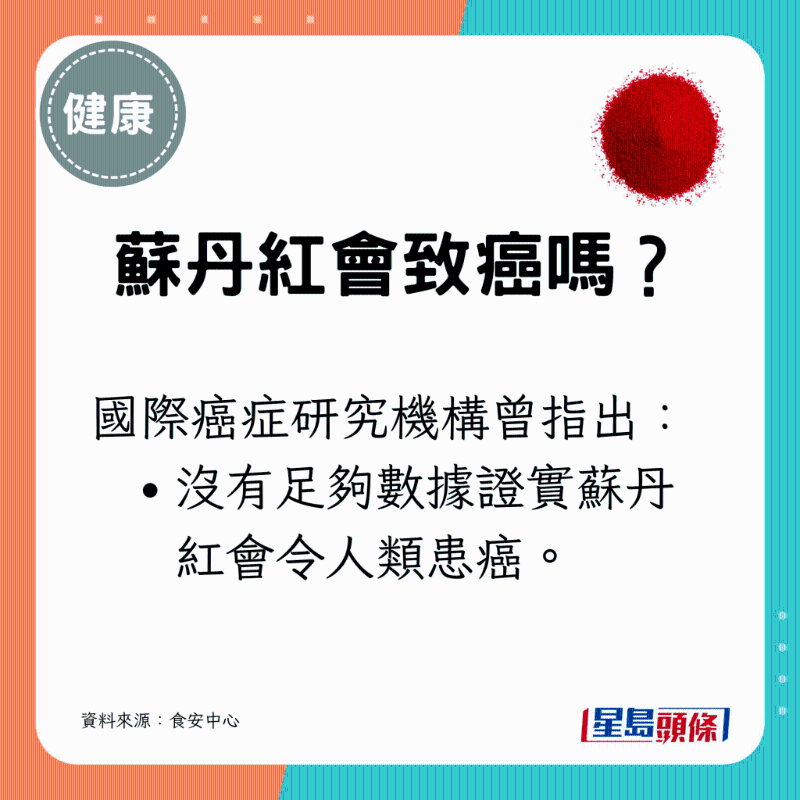 国际癌症研究机构曾指出： 没有足够数据证实苏丹红会令人类患癌。