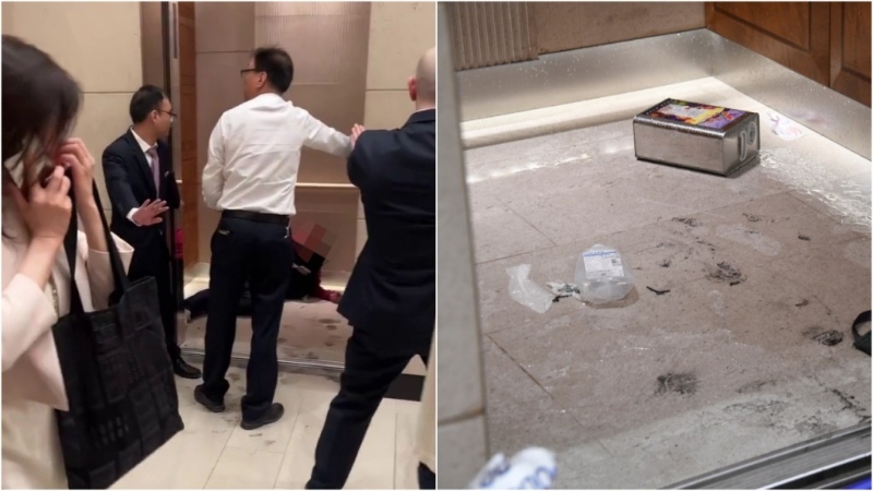 保安发现男子企图自焚后,立刻封锁电梯并报警求助。 保安发现男子企图自焚后,立刻封锁电梯并报警求助。