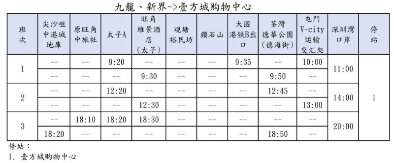 中旅深圳巴士时间表