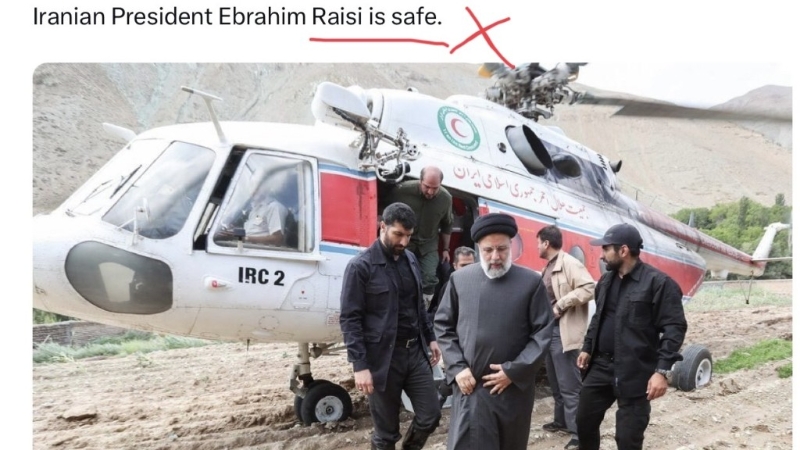 有人发文贴出落机照片声称“莱希无事”,但实际上是用旧照片。 有人发文贴出落机照片声称“莱希无事”,但实际上是用旧照片。