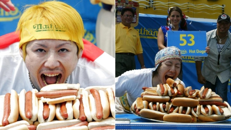 连续6年赢得美国吃热狗大赛的日本传奇大胃王小林尊宣布退休。 美联社