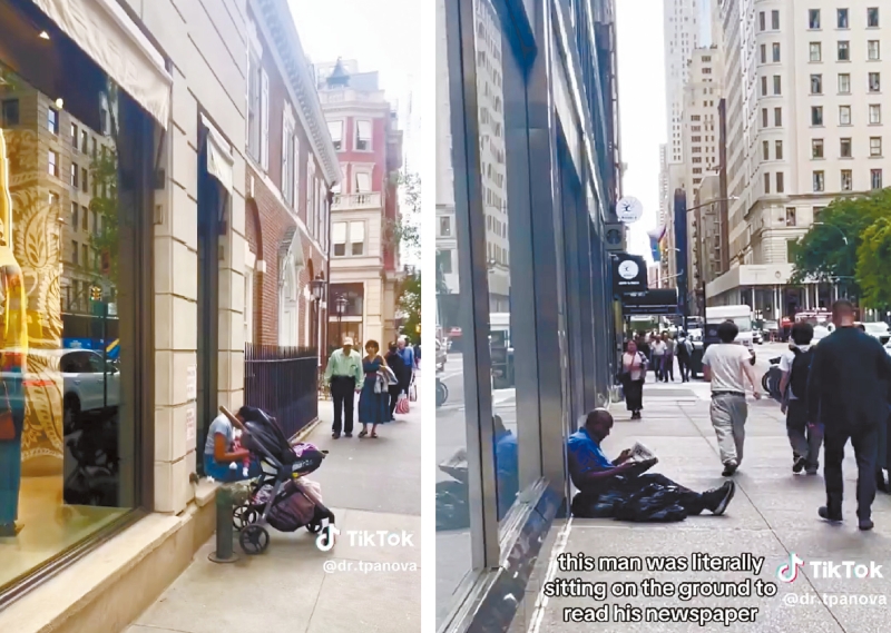 纽约网红拍下纽约市街头游民情况严重。 纽约网红拍下纽约市街头游民情况严重。
