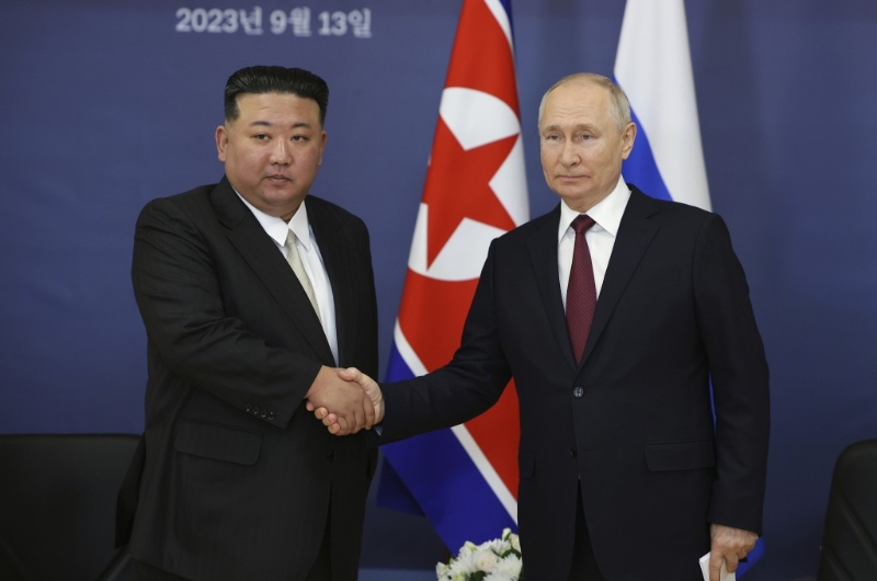 普京拟最快下周访问朝鲜，料会晤金正恩。图为2人去年9月在俄罗斯远东地区会面。美联社