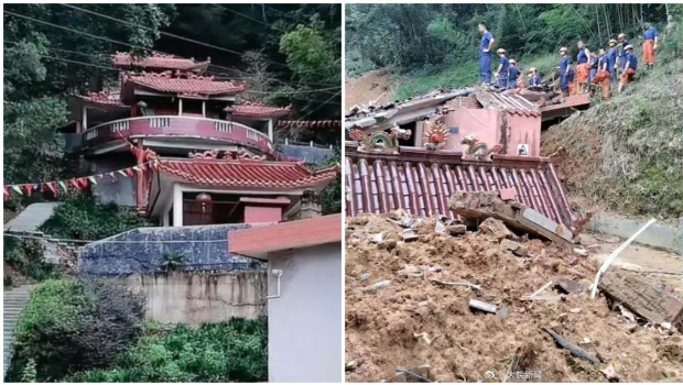 福建上杭山崩“百年寺庙倒塌”