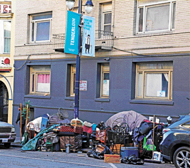 旧金山田德隆区的无家者帐篷。美联社资料图