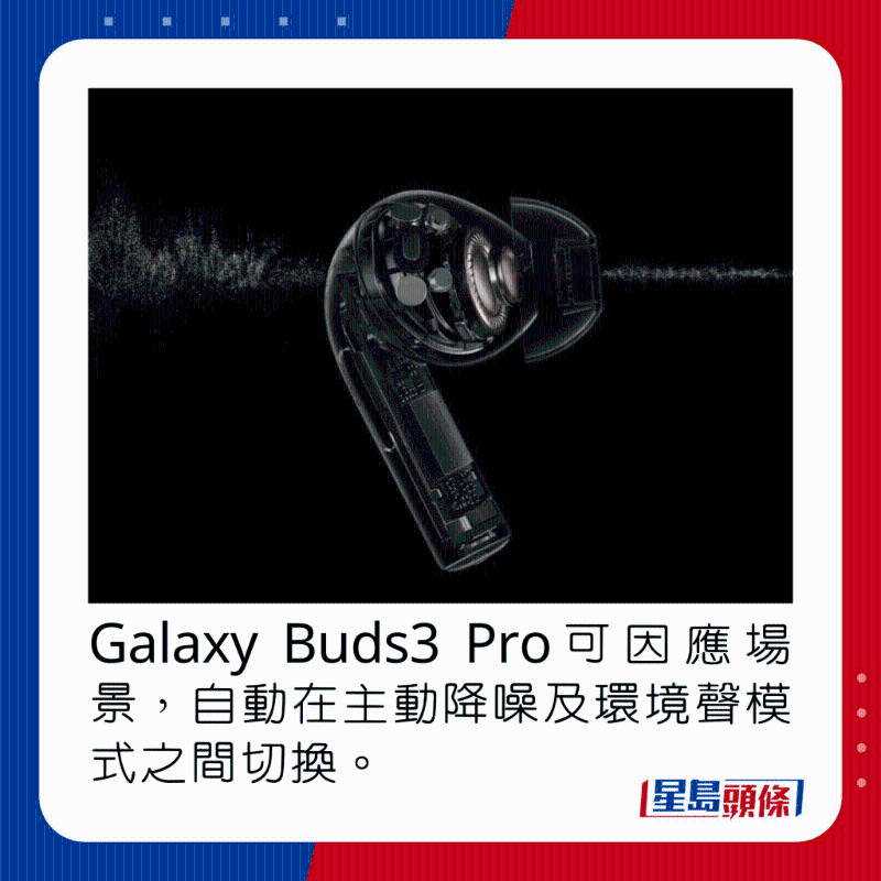 Galaxy Buds3 Pro可因应场景，自动在主动降噪及环境声模式之间切换。