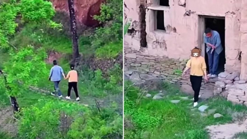 无人机拍下妻子与别的男人牵手走到野外 无人机拍下妻子与别的男人牵手走到野外