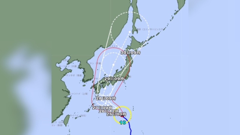 有日本气象专家提醒民众，要在8月26日前做好防风准备。 （日本气象厅）