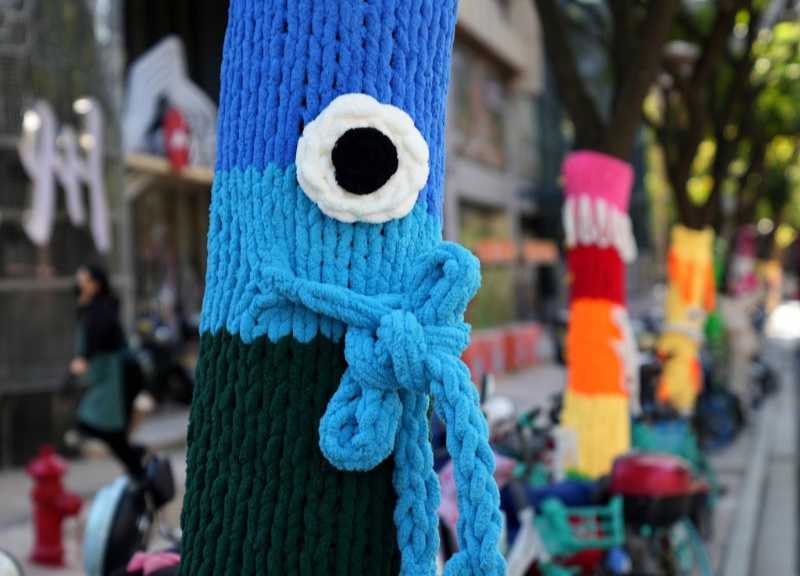 北京街头的“毛衣树”。 北京街头的“毛衣树”。