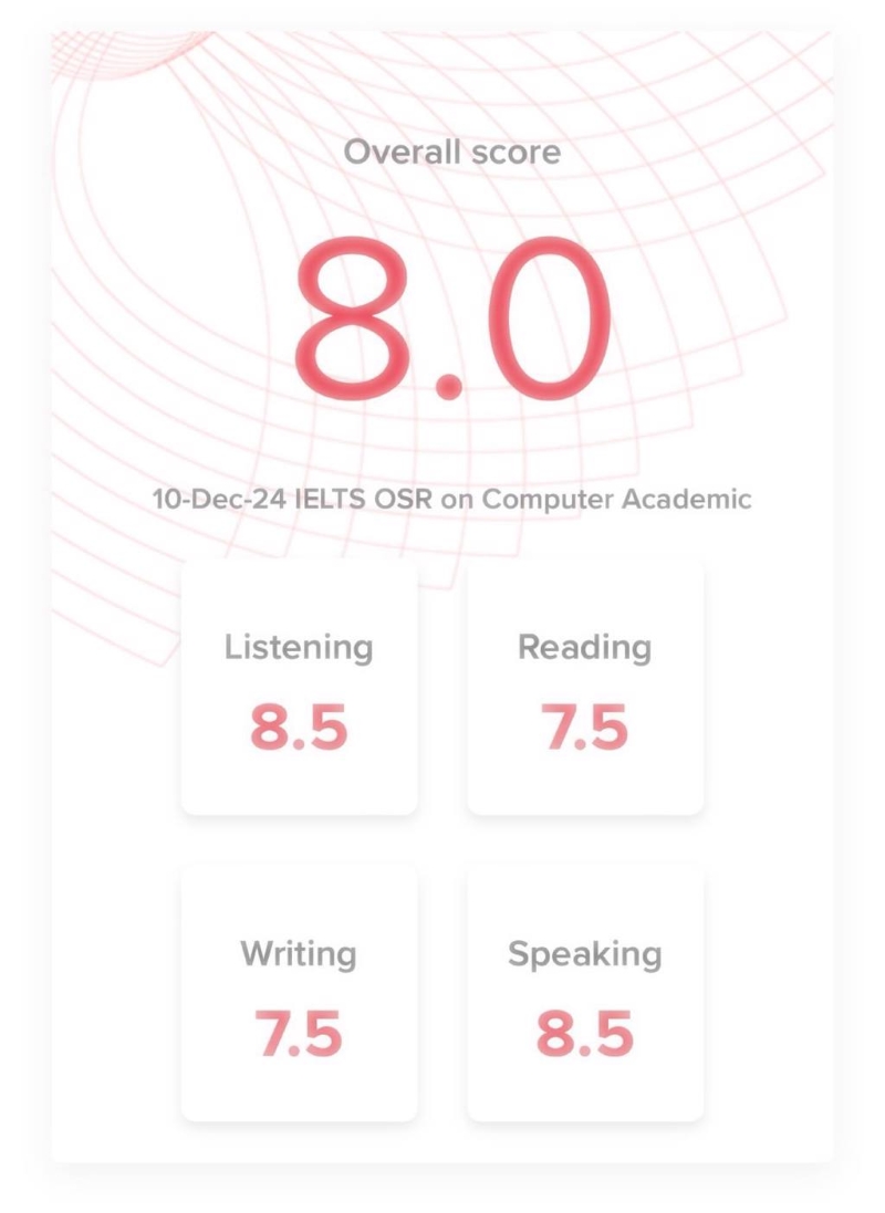 Lily晒出雅思成绩单。(图/翻摄自lilyhsuuuu Threads) Lily晒出雅思成绩单。(图/翻摄自lilyhsuuuu Threads)