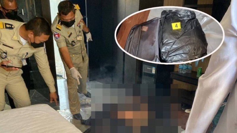 宾馆清洁工人在房内发现行李箧内藏有一具男尸。 宾馆清洁工人在房内发现行李箧内藏有一具男尸。