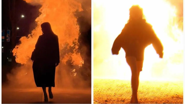 小红书热传“炮仗炸麵粉”火焰特技。 小红书热传“炮仗炸麵粉”火焰特技。