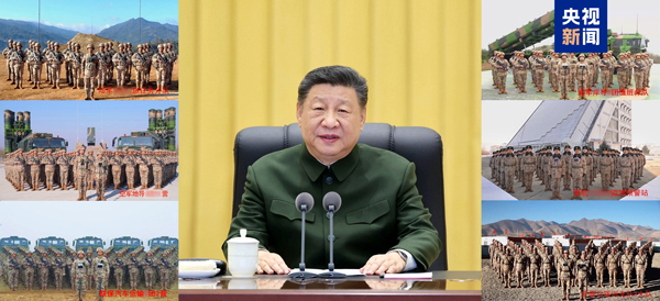 习近平通过视频和在天南地北的基层军人通话。 习近平通过视频和在天南地北的基层军人通话。