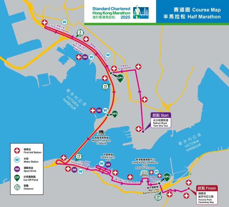 半马拉松赛道图。 半马拉松赛道图。