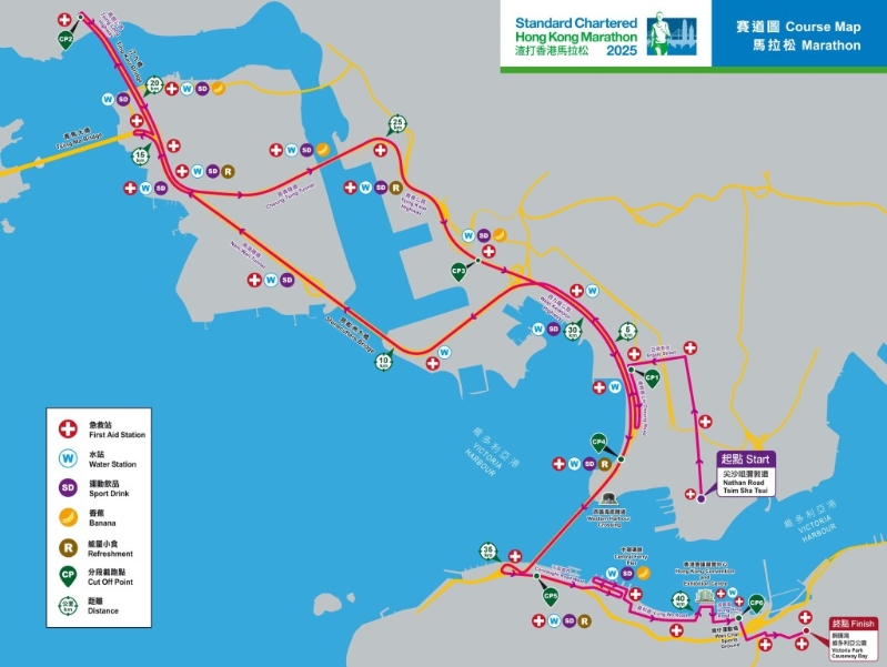 马拉松赛道图。 马拉松赛道图。