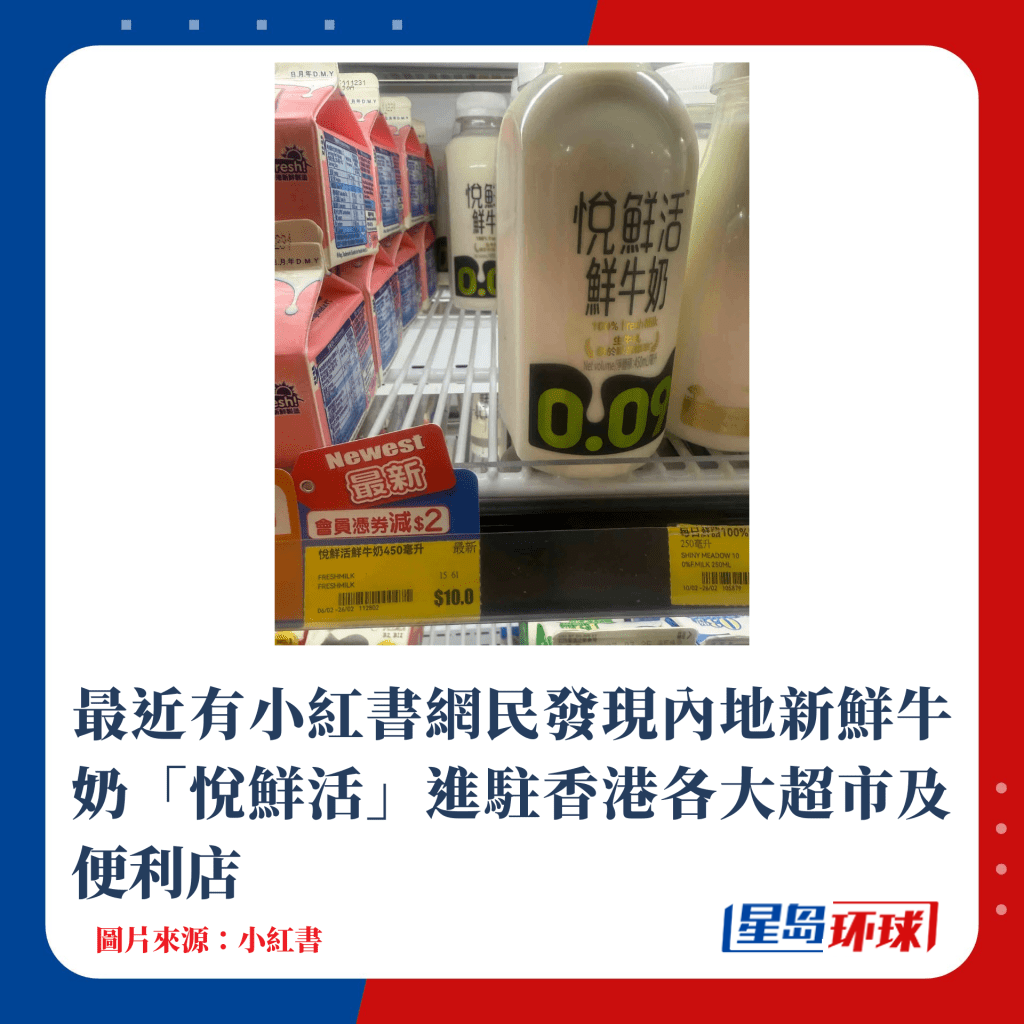 最近有小红书网民发现内地新鲜牛奶「悦鲜活」进驻香港各大超市及便利店。 最近有小红书网民发现内地新鲜牛奶「悦鲜活」进驻香港各大超市及便利店。