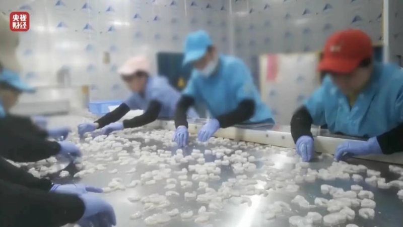 央视踢爆有企业制造保水虾仁。央视财经 央视踢爆有企业制造保水虾仁。央视财经