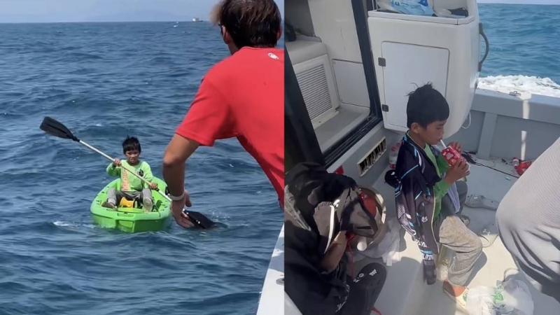 海南10岁男孩在海上漂流一天一夜后获救 。抖音@三亚海钓船长 海南10岁男孩在海上漂流一天一夜后获救 。抖音@三亚海钓船长