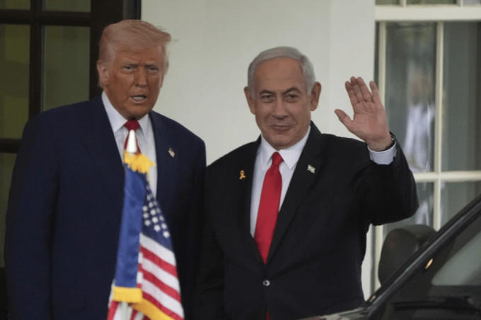 特朗普周一在白宫接见以色列总理内塔尼亚胡。 路透社 特朗普周一在白宫接见以色列总理内塔尼亚胡。 路透社