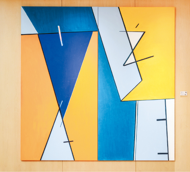 《抽象2024-001》以鲜艳大胆的配色,加上几何图形和线条,完美反映出霍刚的简洁抽象美学。 《抽象2024-001》以鲜艳大胆的配色,加上几何图形和线条,完美反映出霍刚的简洁抽象美学。