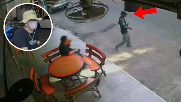 台湾J先生(圆图)无故被一名流浪汉(箭嘴示)袭击。 台湾J先生(圆图)无故被一名流浪汉(箭嘴示)袭击。