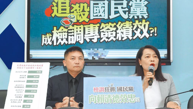 蓝委许宇甄(右)、吴宗宪(左)28日质疑民进党政府拿“司法”迫害在野党。 蓝委许宇甄(右)、吴宗宪(左)28日质疑民进党政府拿“司法”迫害在野党。