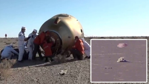 神舟十七号载人飞船返回舱于在东风着陆场成功着陆。 神舟十七号载人飞船返回舱于在东风着陆场成功着陆。