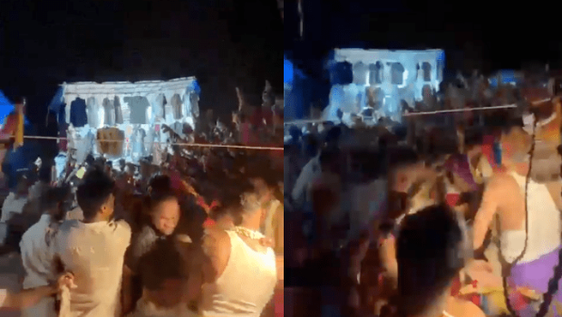 印度果亚“踏火仪式”惨变人踩人酿7死80伤。X片段截图 印度果亚“踏火仪式”惨变人踩人酿7死80伤。X片段截图
