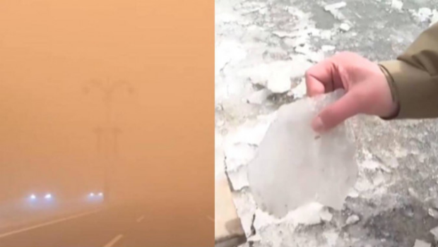 甘肃出现沙尘和降雪。 甘肃出现沙尘和降雪。