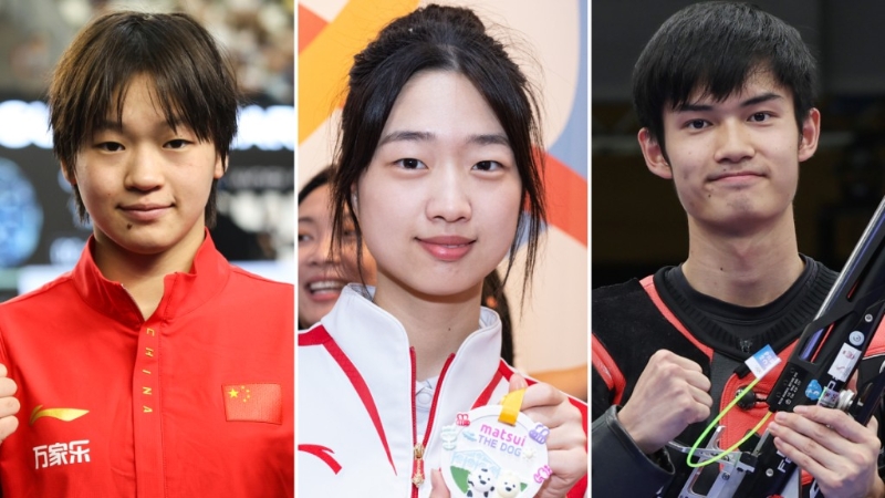 左起:全红婵、黄雨婷及盛李豪。新华社 左起:全红婵、黄雨婷及盛李豪。新华社