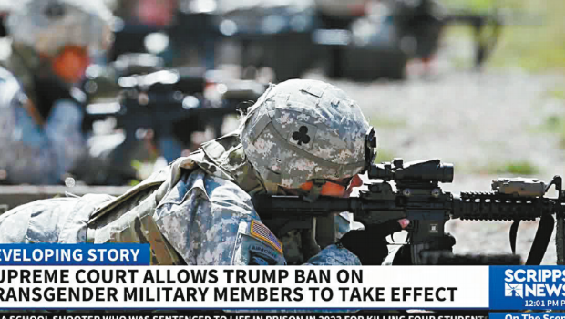 最高法院6日推翻下级法院暂缓执行的裁决,允许诉讼期间特朗普政府可实施跨性别参军禁令的政策。 最高法院6日推翻下级法院暂缓执行的裁决,允许诉讼期间特朗普政府可实施跨性别参军禁令的政策。