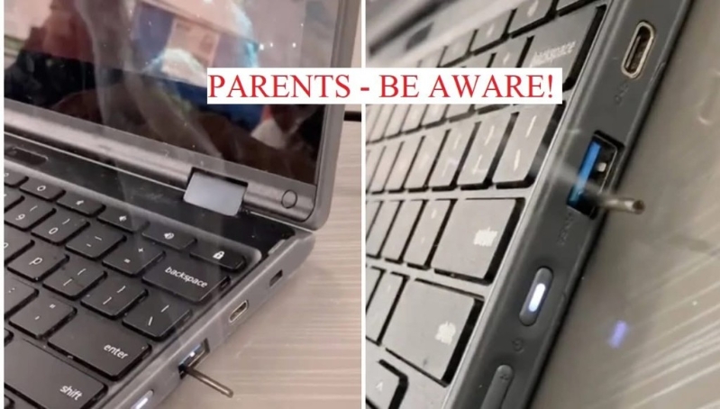 TikTok挑战教人用导电材料插孔让电脑烧掉。 TikTok挑战教人用导电材料插孔让电脑烧掉。