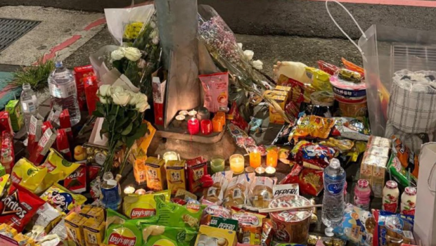 新北三峡车祸现场放满民众摆放的零食和鲜花 新北三峡车祸现场放满民众摆放的零食和鲜花