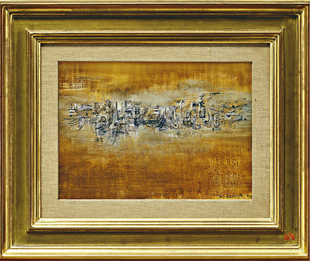 赵无极的油彩画作《07.04.59》,1959年作,估价由2,500,000至 3,500,000港元。 赵无极的油彩画作《07.04.59》,1959年作,估价由2,500,000至 3,500,000港元。