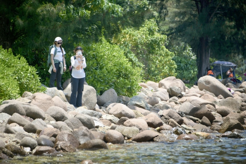 不少人到桥咀岛郊游。 不少人到桥咀岛郊游。