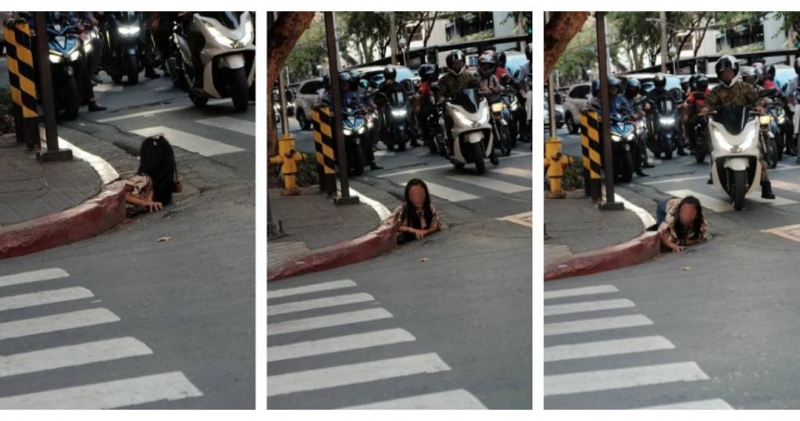 马卡蒂市区惊见女子从排水孔中爬出,目击者拍下瞬间画面,引发热议。(图/翻摄自X) 马卡蒂市区惊见女子从排水孔中爬出,目击者拍下瞬间画面,引发热议。(图/翻摄自X)