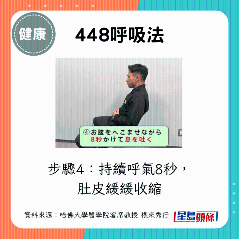 步骤4:持续呼气8秒,肚皮缓缓收缩
